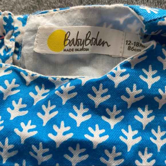BabyBoden Blue and White Print Dress with Bloomers EUC 12-18 Months - Picture 2 of 7